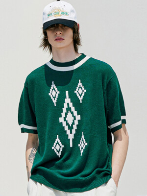 NAVAJO PATTERN RINGER HALF KNIT GREEN