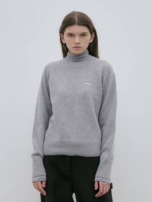 PURE CASHEMERE ROUND NECK KNIT / GRAY