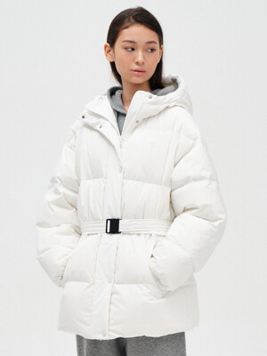 [23FW clove] Hooded Long Goose Down Jacket (White)