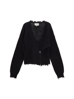 PINCHED TWO WAY KNIT ZIP CARDIGAN IN BLACK