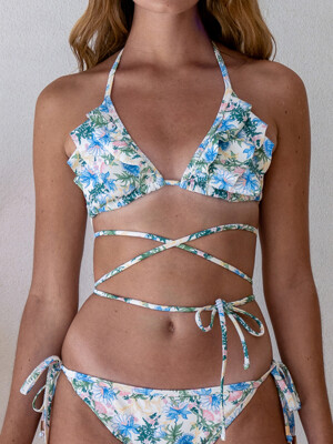 Morgan Ivory Ruffle-trimmed Floral Bikini Top
