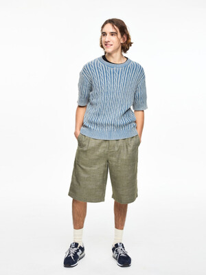 Fancy Linen Blended Bermuda Shorts_Khaki
