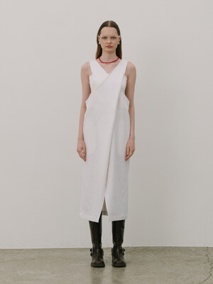 Two-Way Wrap Sleeveless Long Linen Dress White