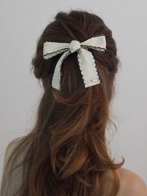 Flower lace ribbon bow hairpin (Ivory)