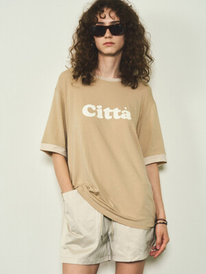 Retro Citta Logo Overfit Ringer T-shirt_CTT320(Beige)
