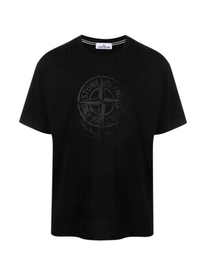 (당일) 24SS 스톤아일랜드 로고 프린트 블랙 반팔 티셔츠 80152RC87 V0029