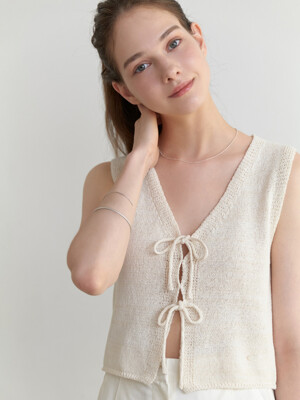 Linen ribbon knit vest (natural)