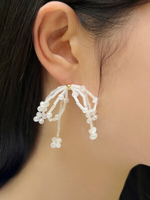 white ribbon beads blossom earrings