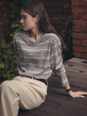 Bonheur stripe cotton t-shirt_Gray