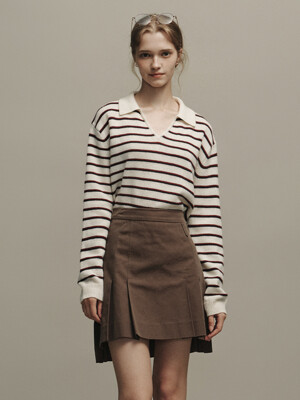 MARCHE v-neck collar stripe knit_2colors