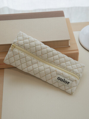 ouior flat pencil case - quilting ivory (middle zipper)