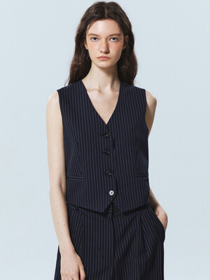 TAILORED STRIPE SINGLE VEST_ NAVY