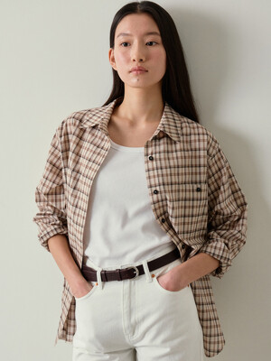 cotton pocket check shirt (brown)