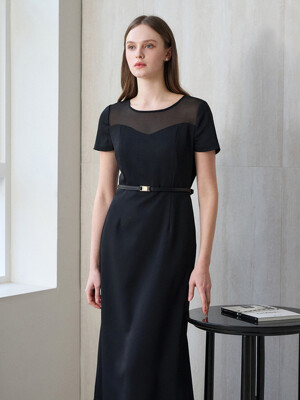 Elan heart neck see-through dress [Black]