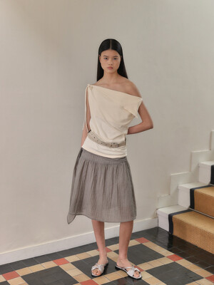 SUMMER STRIPE MIDI SKIRT [ BROWN ]
