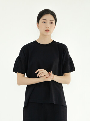 Linen Blend Knit Top - BLACK