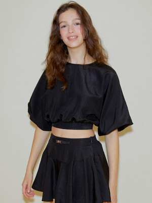 Balloon Glossy Crop Blouse - Black