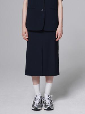 Summer wool midi-skirt - Navy