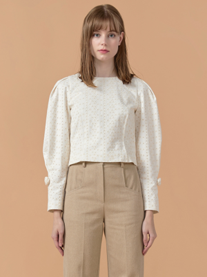 [22FW] Rose Corsage Puff Sleeves Blouse - Ivory