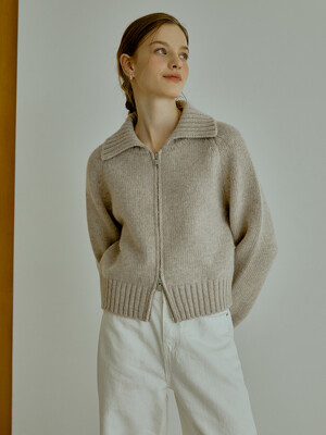 Buttering knit zip-up cardigan (beige)