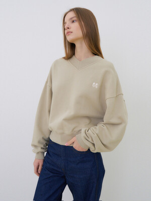 V-neck cotton logo sweatshirt (beige)