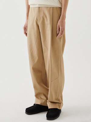 PLEATED WIDE COTTON PANTS (BEIGE)