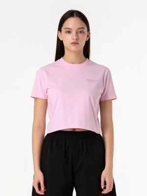 WOMEN`S EMBROIDERY CROPPED TEE-PINK