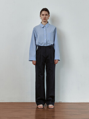 Double tuck wide cotton pants [NAVY]