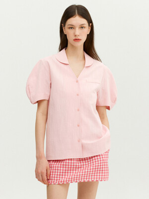 PUNALUU Puff sleeve round collar shirt (Light pink)