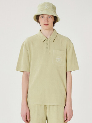 SOLID TERRY SET-UP COLLAR T-SHIRT OLIVE