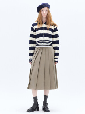 STRIPE CABLE ZIP-UP KNIT_NAVY