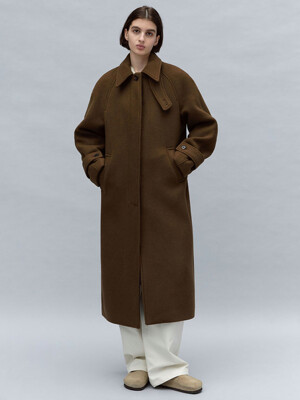 boucle balmacaan coat (brown)