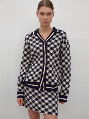 CHECK JACQUARD SET-UP KNIT CARDIGAN(CD-2106)