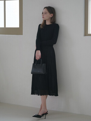 [BELLA]Slim fit pleats dress_pure black