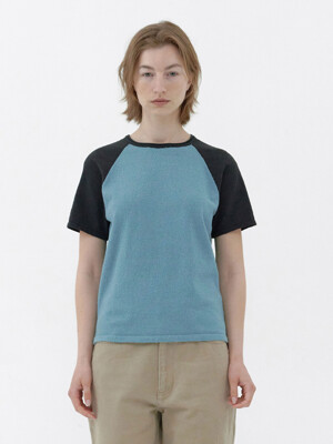 [Women] Tail Raglan Knit T-Shirt (Turkish Blue/Charcoal)