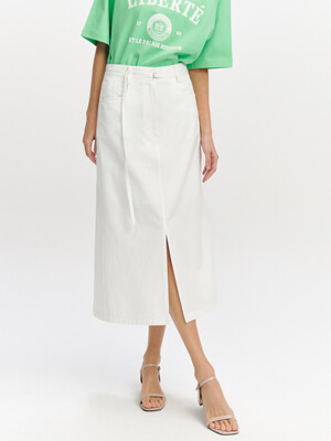 Belted Slit Semi A-line Skirt OFF WHITE