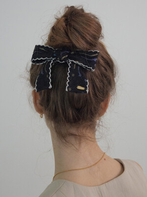 Flower lace ribbon bow hairpin (Black)