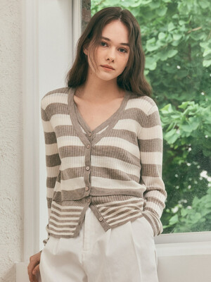 WD_Double layered striped cardigan_BEIGE