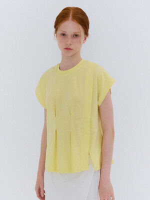 SUMMER PIN TUCK ROUND T-SHIRT LEMON