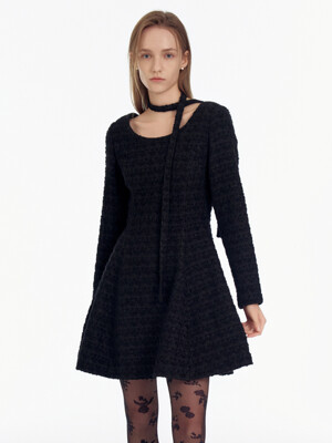 Square neck Tweed Mini Dress