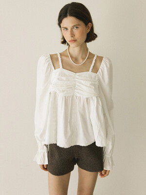 VIOLA SHIRRING LACE BLOUSE - IVORY