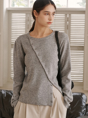 diagonal buttton wool cardigan-gray