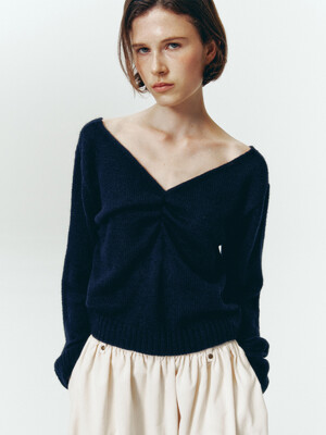 Off-Shoulder Shirring NT_(Navy)