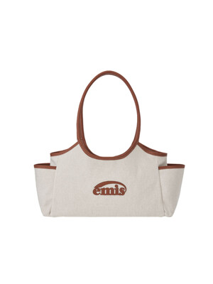 CANVAS LEATHER SHOULDER BAG-BROWN