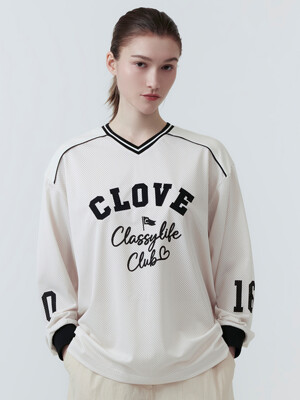 [25SS clove] Mesh Long Sleeve Rugby Shirt (Cream)