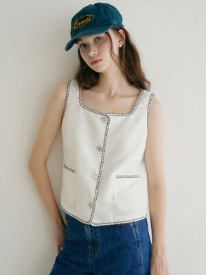 [단독] G Tweed Trimming Sleeveless_White