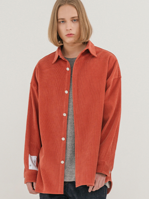 Overfit corduroy logo patch shirt jacket_orange