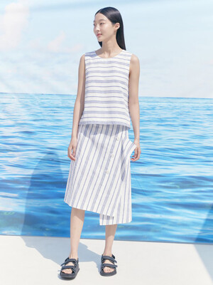 Unbalance Stripe Skirt  Blue (KE1527M04P)