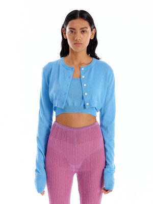 URI Cashmere Crop Cardigan - Light Blue