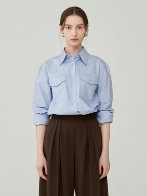 Stitch Pointed Loose-Fit Shirt Blue